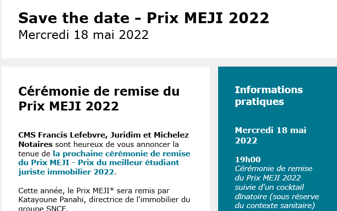 Save The Date | Cérémonie Prix MEJI 2022