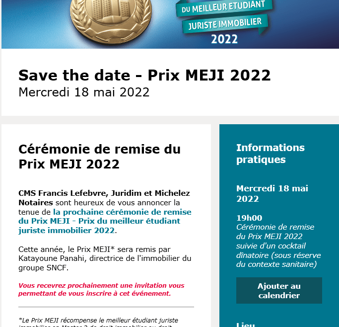 Save The Date | Cérémonie Prix MEJI 2022