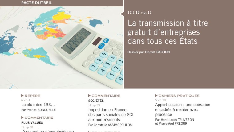Transmission d’entreprises et Pacte Dutreil: défis actuels, enjeux futurs, regards internationaux