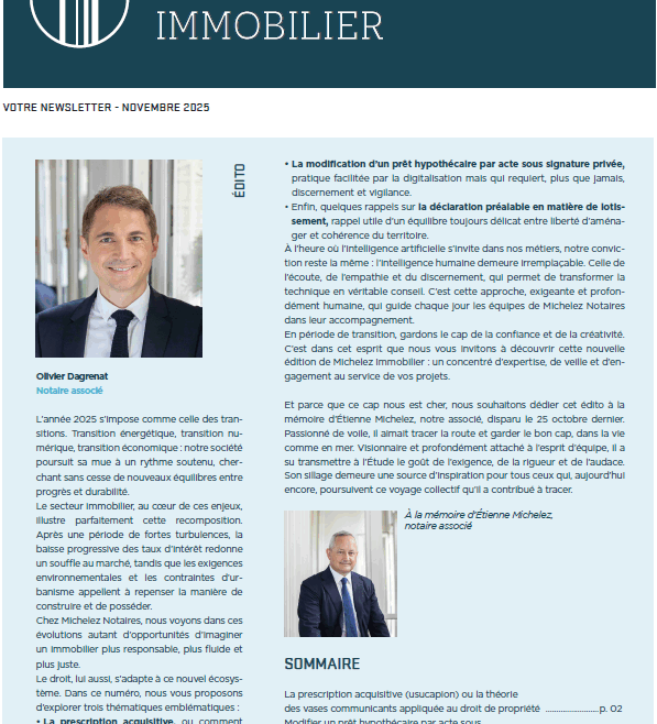 Newsletter Michelez Immobilier – Novembre 2025