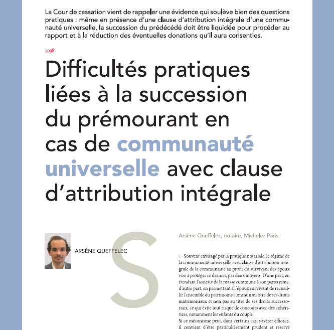 Communauté universelle et clause d&rsquo;attribution intégrale : anticiper les pièges liquidatifs au décès du prémourant