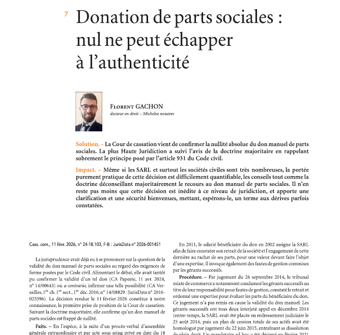 Donation de parts sociales : nul ne peut échapper à l&rsquo;authenticité